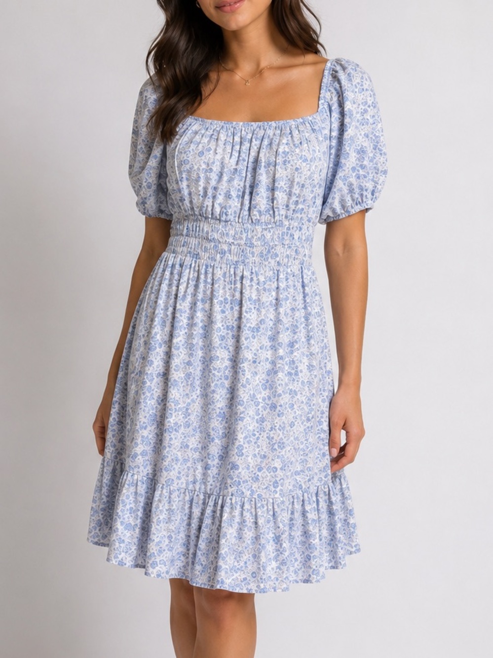 NWT Altar’d State Blue Floral Smocked Puff Sleeve Mini Dress Large